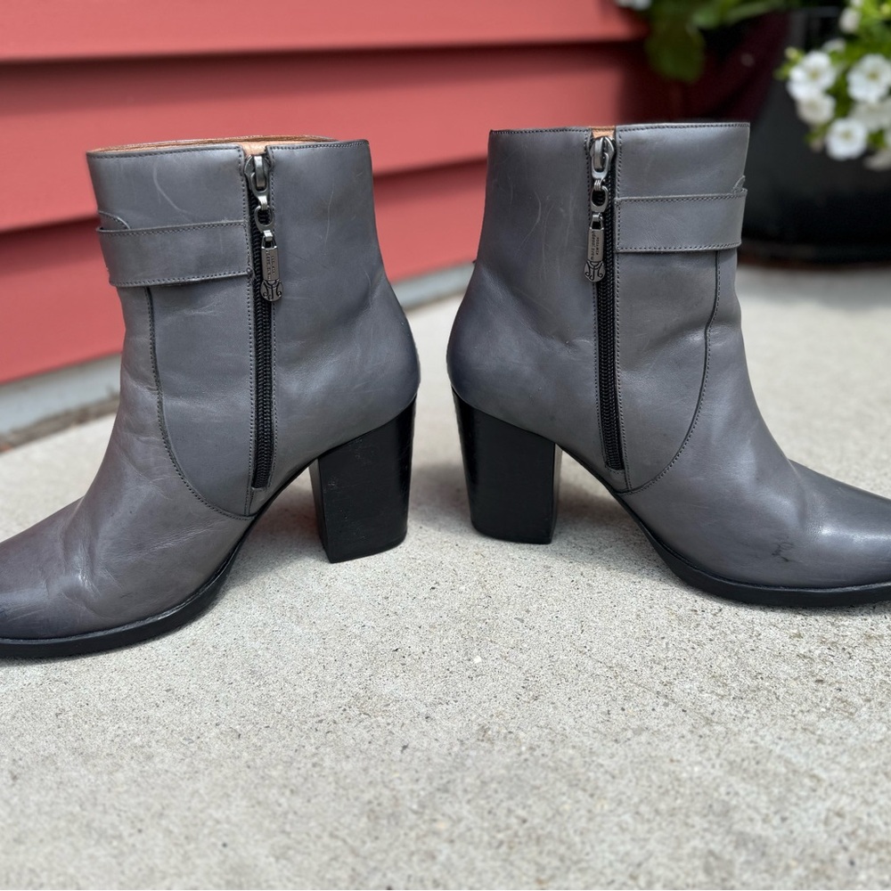 Marc Joseph Gray Heeled Boots with Side Zippers